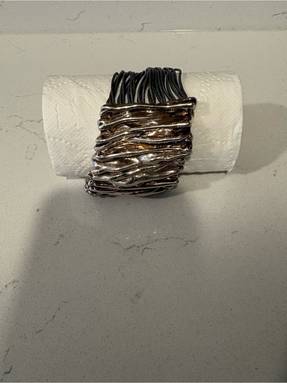 Chunky Silver and gray leather made in Israel Bracelet - Picture 2 of 6